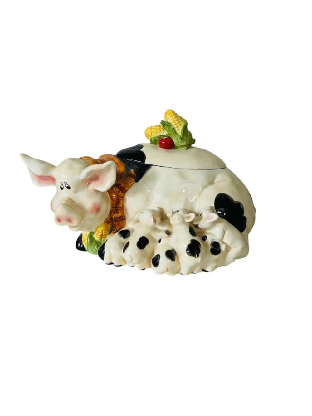 Vintage Whimsical Mother Pig and Nursing Piglets Cookie Jar Farm Harvest Theme
